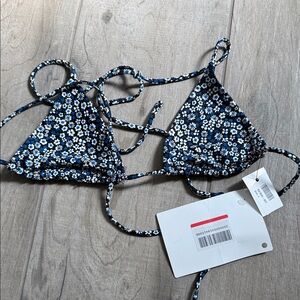 Matteau Black and Blue Floral Bikini Top